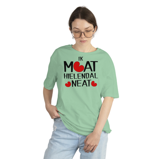 T-shirt "Ik moat hielendal neat" – Friese nuchterheid op z’n best (zwart)