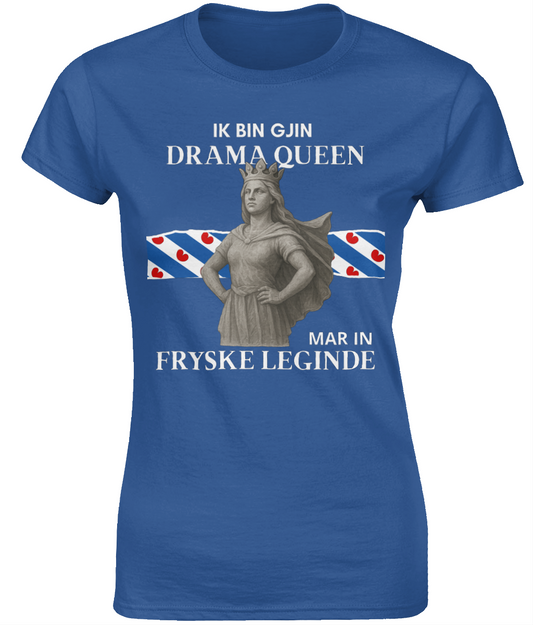 Fries T-shirt wit met tekst Ik bin gjin drama queen