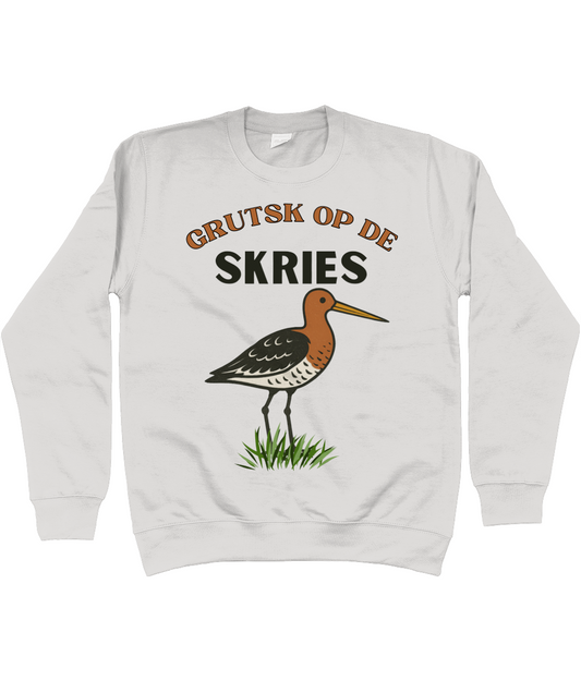 Licht sweatshirt met grutto en tekst Grutsk op de Skries