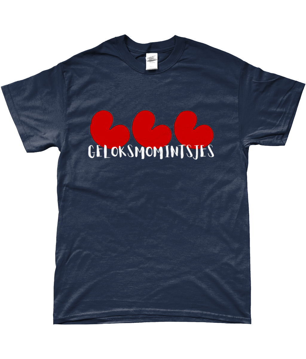Fries T-shirt Geloksmomintsjes met pompeblêden in navy blauw – FrieseCreaties.nl