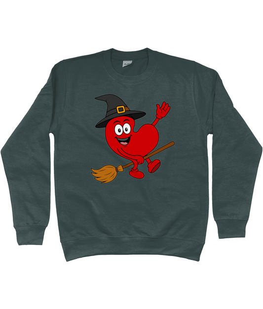 sweater met Pompy het Friese hart als heks op een bezem – Halloween design