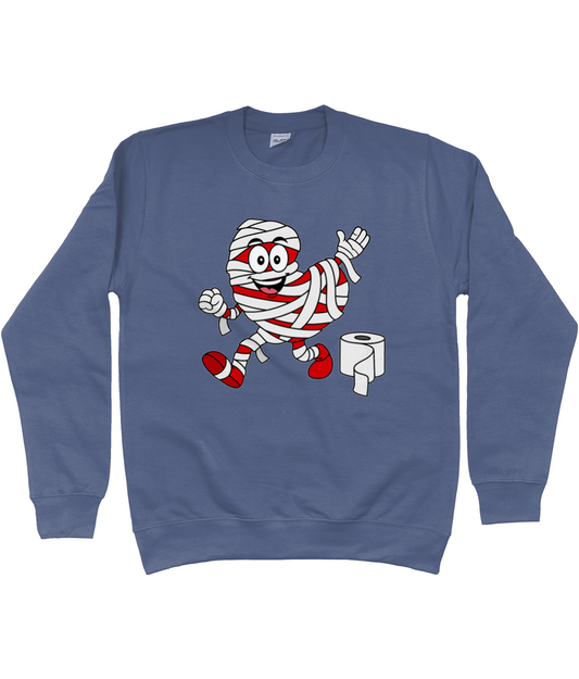 sweater met Pompy, het Friese pompeblêd, verkleed als mummie met wc-papier – Halloween design