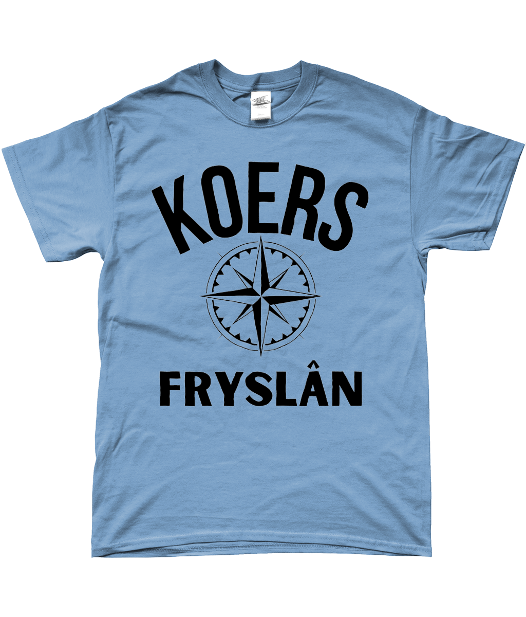 T-shirt net kompas en tekst Koers Fryslân lichtblauw