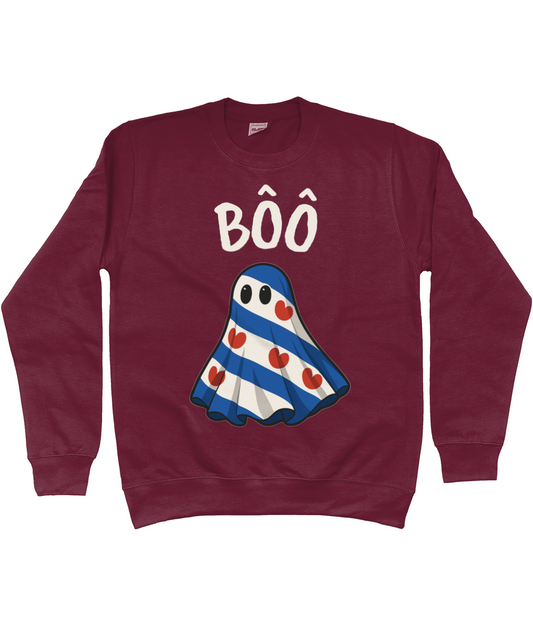 Friese sweater met spook en tekst Bôô – Halloween uit Fryslân