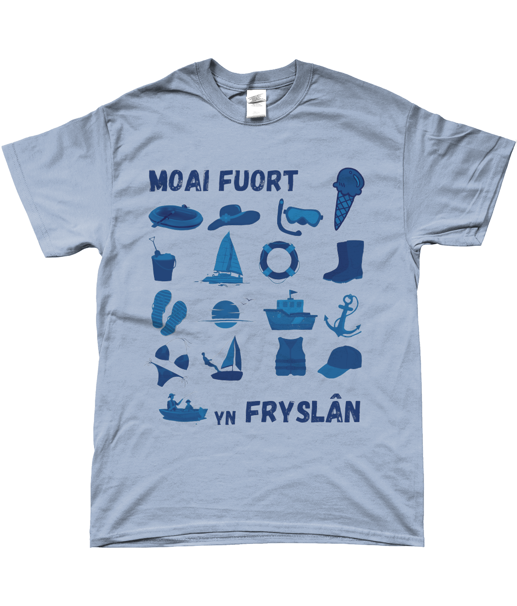 Fries T-shirt lichtblauw met tekst Moai fuort yn Fryslân