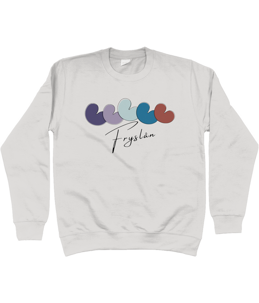 Wit sweatshirt met vijf pompeblêden op een rij met tekst: Fryslân eronder