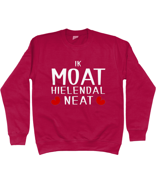 Friese sweater met de tekst Ik moet helemaal niets, verkrijgbaar in verschillende kleuren