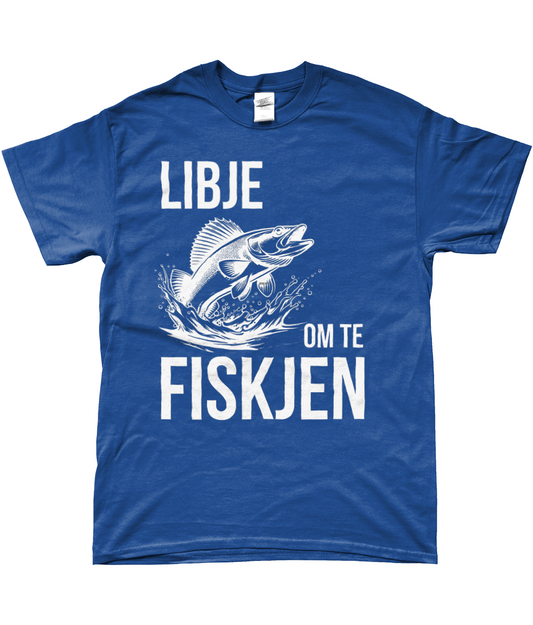 Fries T-shirt blauw met tekst Libje om te fiskjen