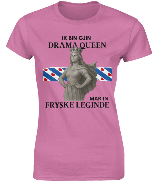 Fries T-shirt roze met tekst Ik bin gjin drama queen