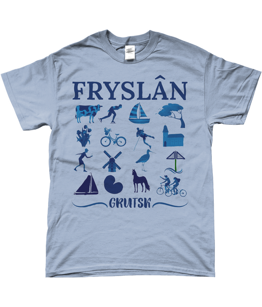 Fries T-shirt lichtblauw met Friese vlag en tekst Fryslân Grutsk