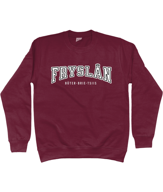 Bordeauxrode sweater met de tekst Fryslân – Bûter-Brie-Tsiis.