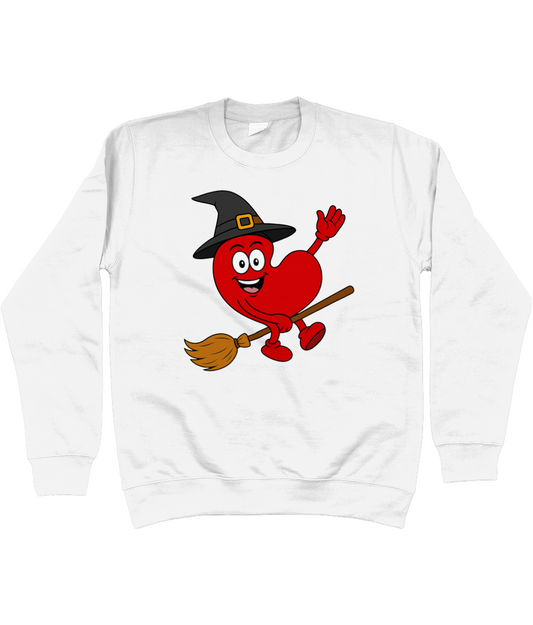 sweater met Pompy het Friese hart als heks op een bezem – Halloween design