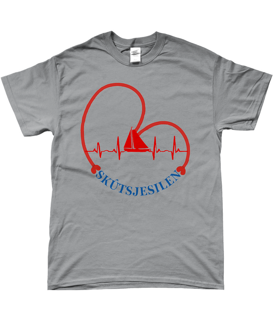 Fries T-shirt grijs met pompeblêd heartbeat print