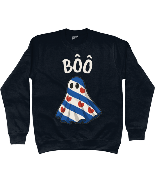 Friese sweater met spook en tekst Bôô – Halloween uit Fryslân