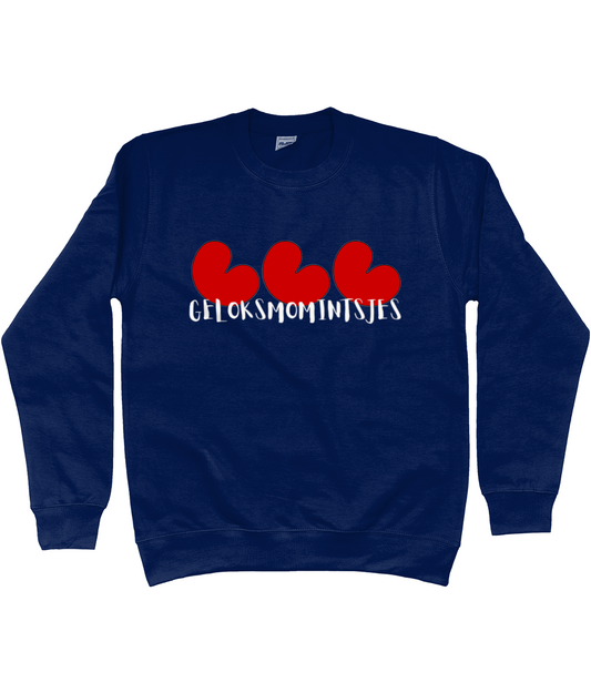 Friese sweater Geloksmomintsjes met pompeblêden in navy blauw – FrieseCreaties.nl