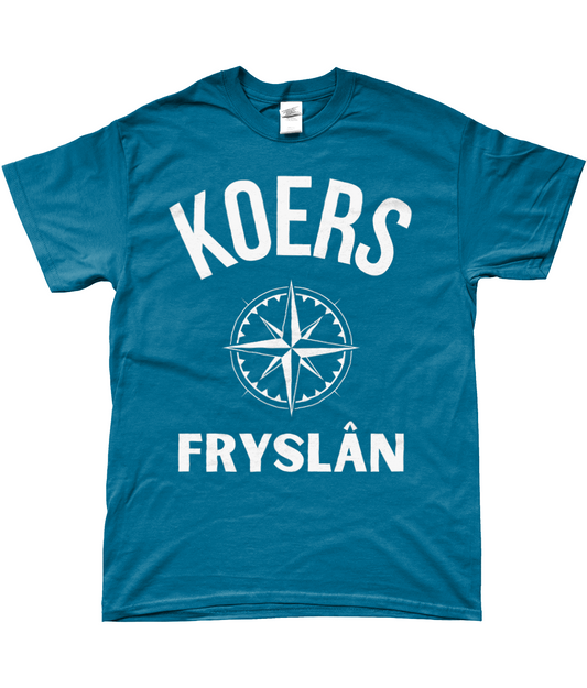 Fries T-shirt blauw met kompas en tekst Koers Fryslân