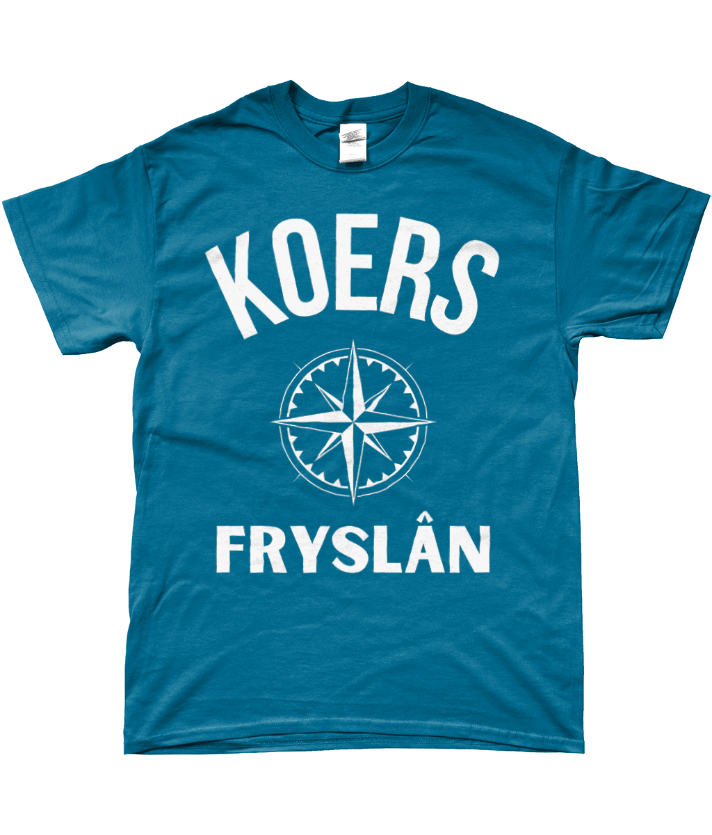 Fries T-shirt blauw met kompas en tekst Koers Fryslân