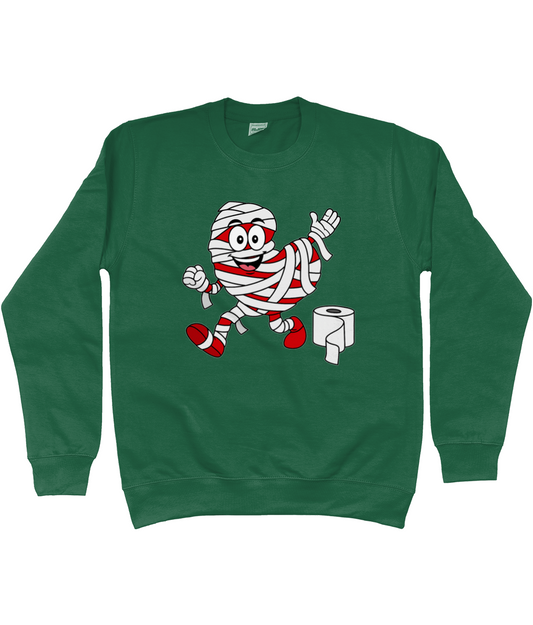 sweater met Pompy, het Friese pompeblêd, verkleed als mummie met wc-papier – Halloween design